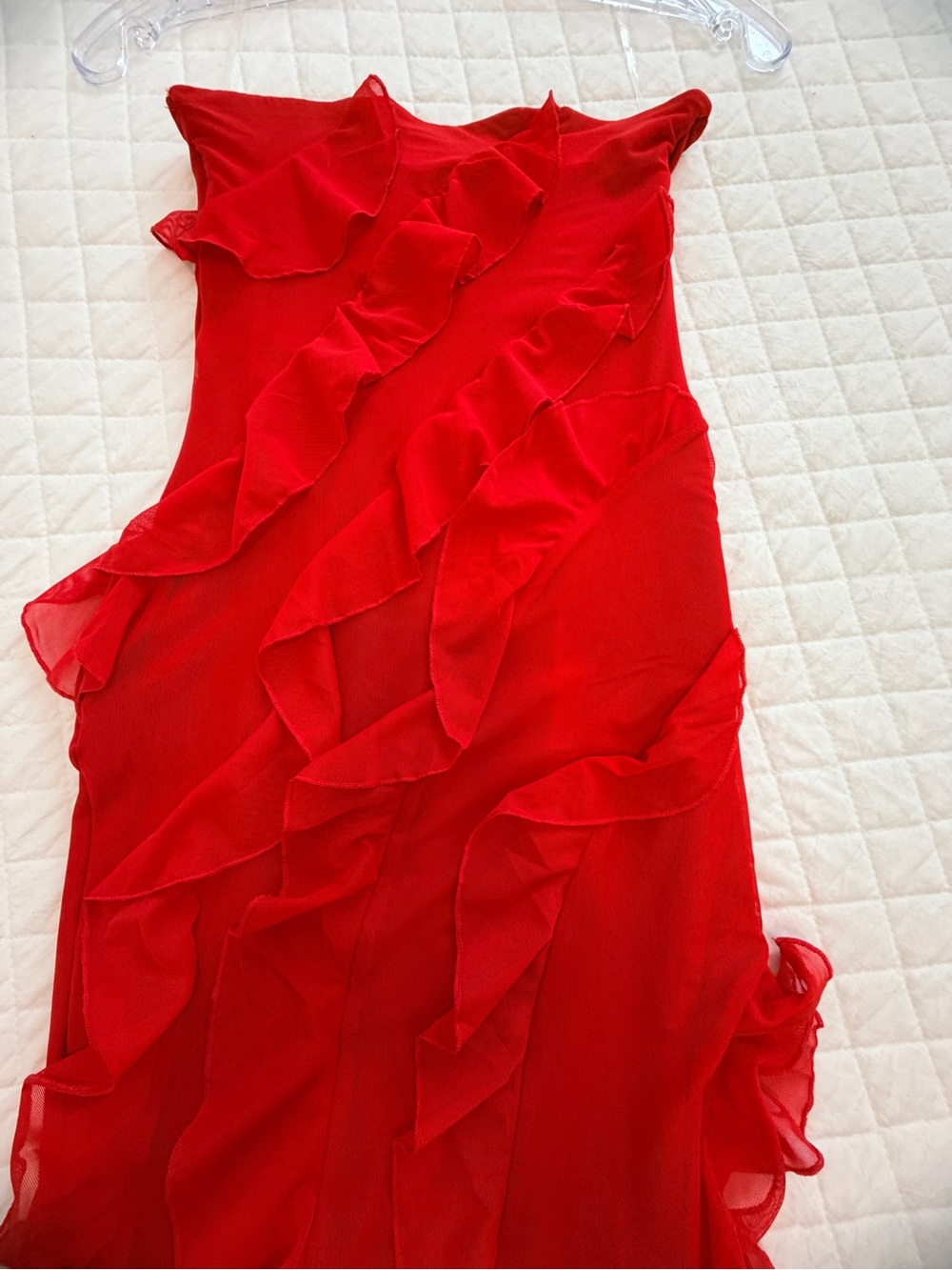 Strapless red Oh Polly ruffle dress
